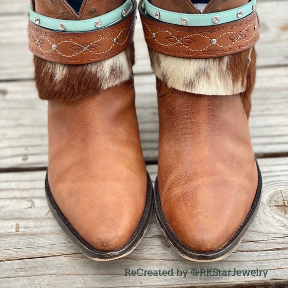 Sz 40 Saddle Tan Ankle Bootie Boots Fur Cowgirl - Picture 8 of 8